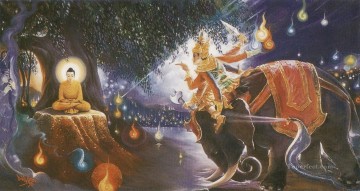 宗教的 Painting - マーラとその軍隊は菩薩が仏教の悟りに達するのを阻止できなかった